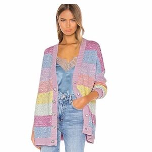 Olivia Rubin Mika V-Neck Button Down Cardigan Pastel Stripe with Sequins Size S